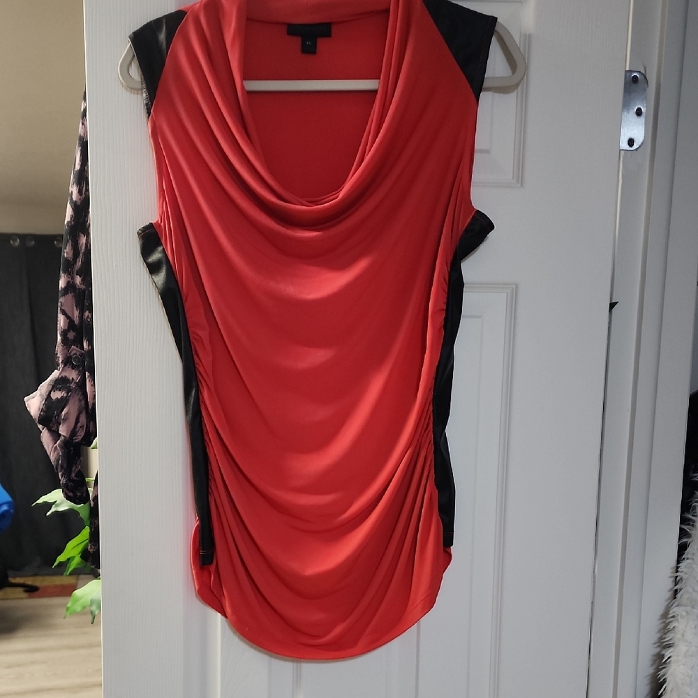 Worthington Red and Black Draped Tank Top